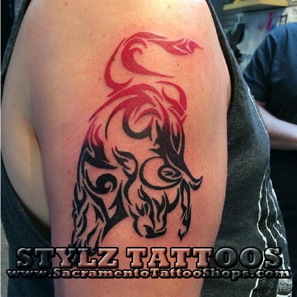 bull tattoo two tone