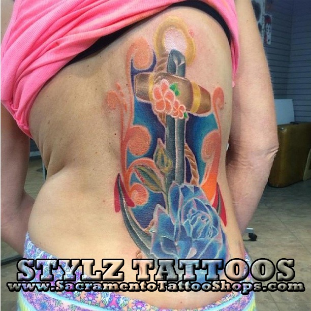 Blue Rose Anchor Tattoo